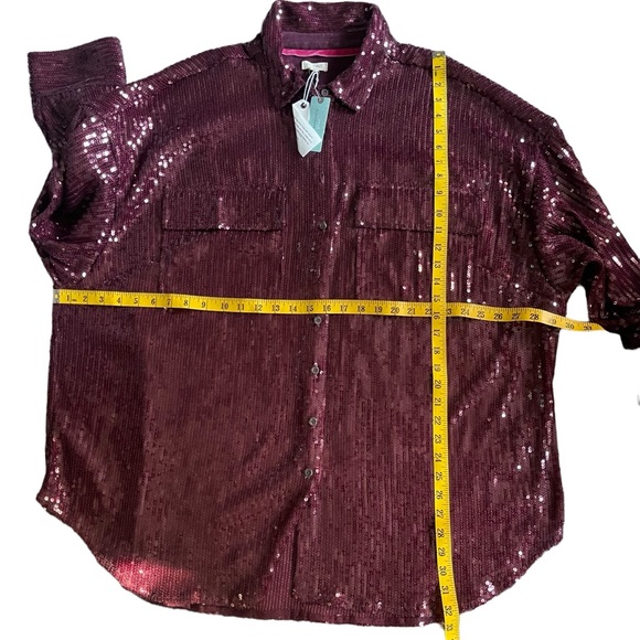 Anthropologie Pilcro Sequin Buttondown Shirt In Plum 2X - Picture 14 of 14